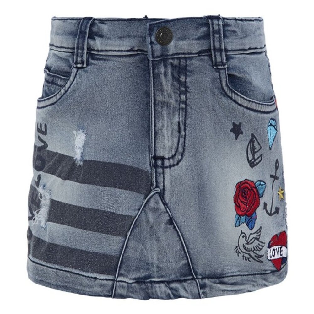 TucTuc - Girls' Denim Skirt with Graphic Patches, size 4